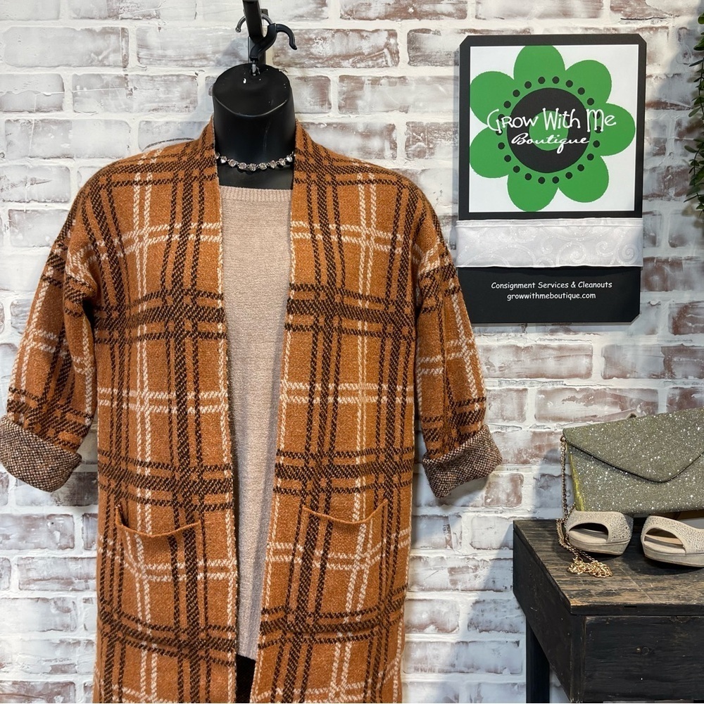 Staccato drop pockets Brown Plaid Cardigan small